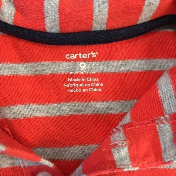 Carter's Baby Boy's Orange Gray Long Sleeves 100% cotton Romper Size 9M - Picture 9 of 9